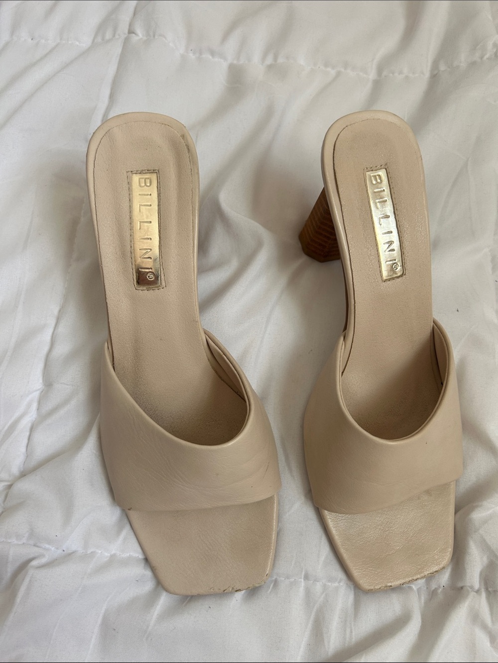 Billini Beige Open-Toe Block Heel Slide Sandals